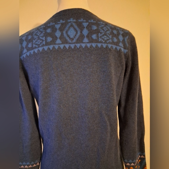 Sundance Fair Isle Navy Blue Merino Wool Women's Sweater - Picture 4 of 11
